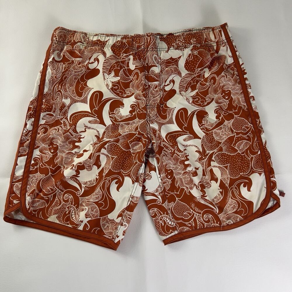 American Eagle Swim Trunks Men’s Brown Pattern Board‎ Shorts Tropical Beach Sz.M